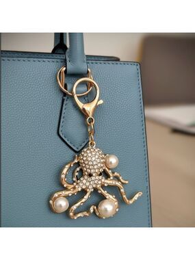 Gold Octopus Rhinestone Pearl Keychain/Bag Charm